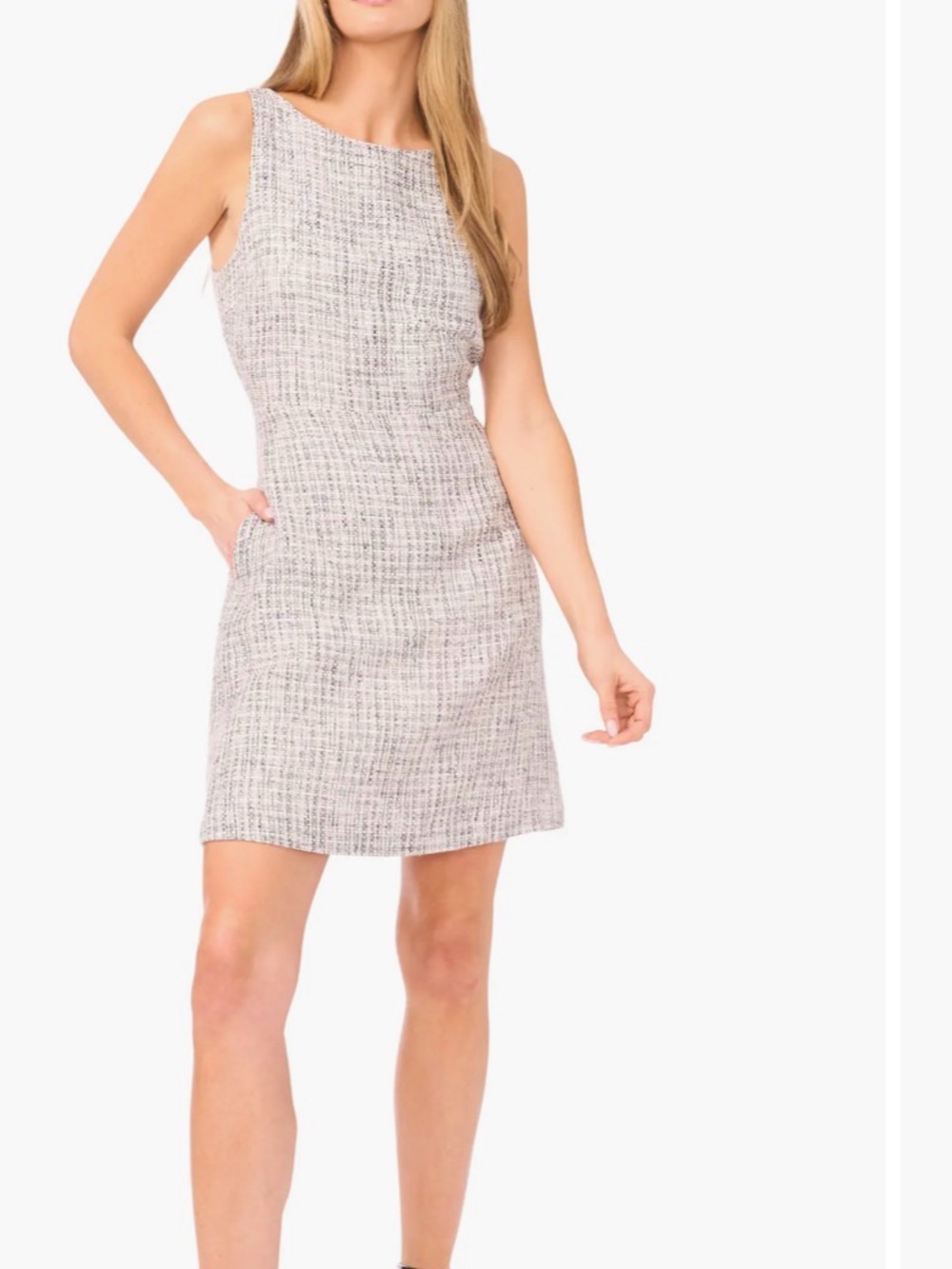 Halogen Light Gray Tweed Sleeveless Shift Dress Med